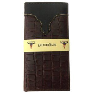 American Bison Rodeo Leather Wallet Crocodile Print Cutout Brown Checkbook Cover